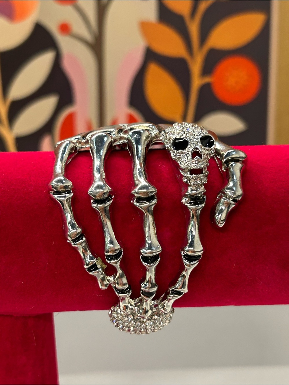 Large skeleton hand hinged bracelet rhinestones